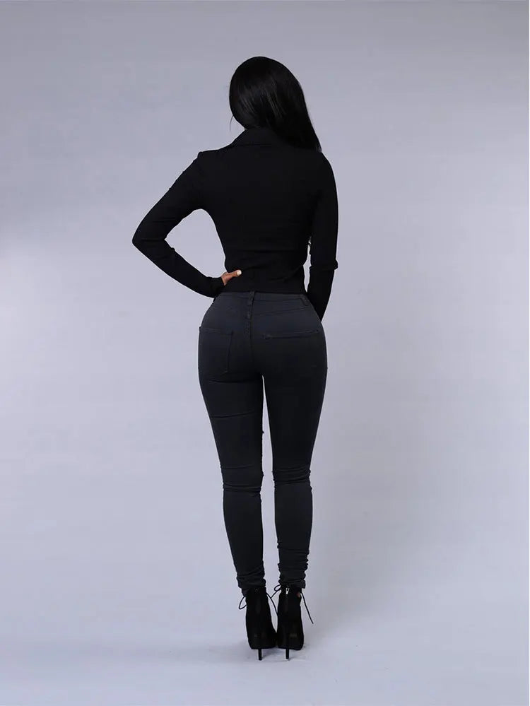 Hot Sale S-2XL Plus Size Black and White Color Ripped jeans for Women Sexy Skinny Denim Jeans Fashion Streetwear Casual Pencil Pants Girls  Spring and Summer Clothing