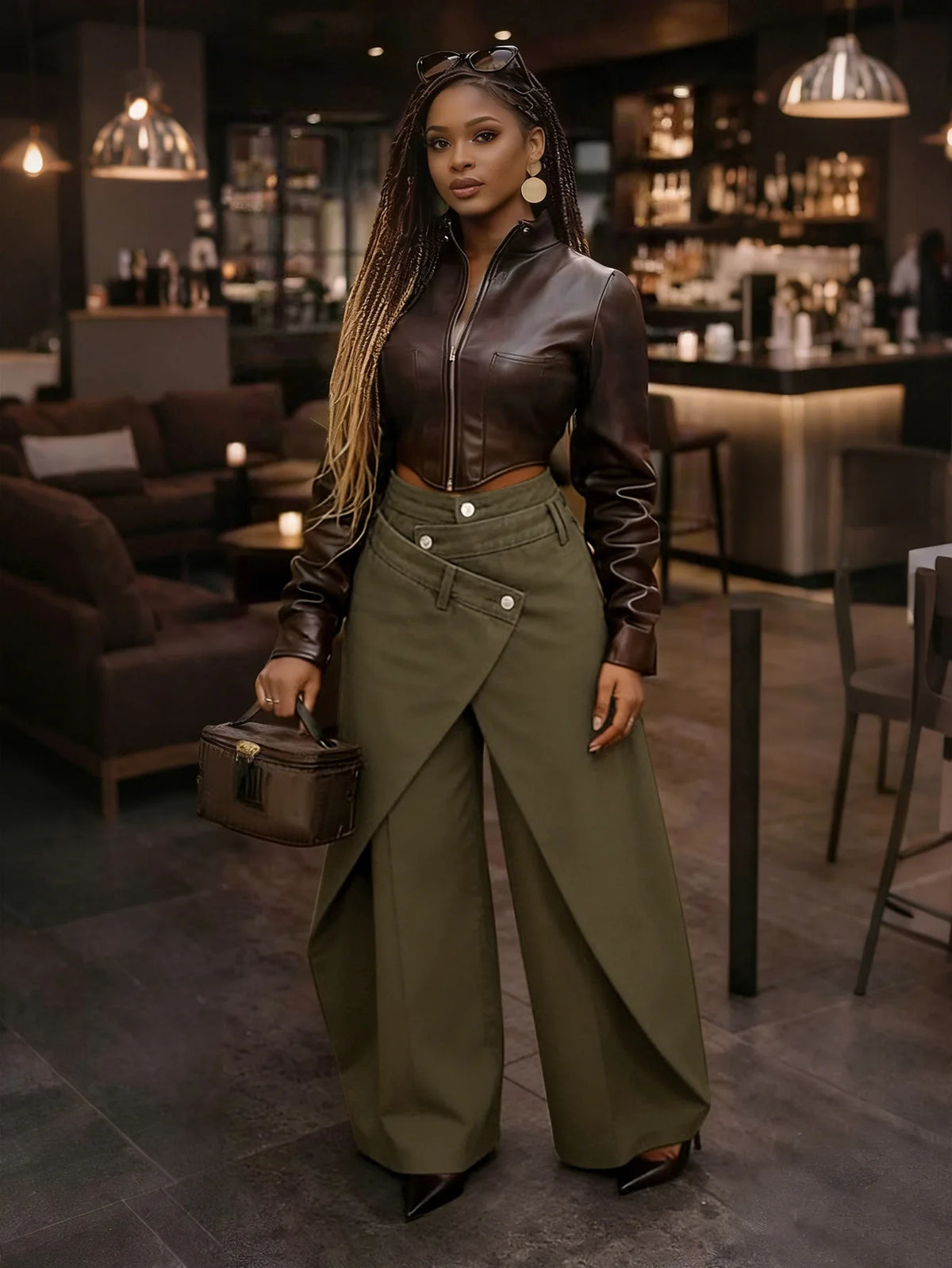 S-2XL  Retro Hot Girl Irregular Wide-Leg Pants High-Waisted Cross Metal Buckle Loose Streetwear Quick Dry Drapey Long Women Casual Clothing Supplies.