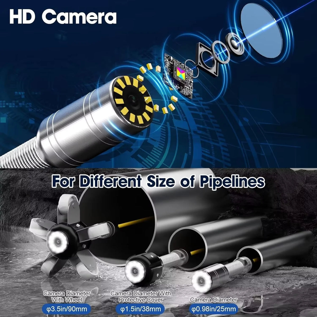 BEST PRICE Top Quality 23mm Lens 20/30/50M 1080P CMOS H.265 Sewer Drain Camera Night Vision Video Photo Recording IP68 DVR 16GB Pipeline Industrial Endoscope WI-FI Keyboard 9inch Underwater Inspection Pipe