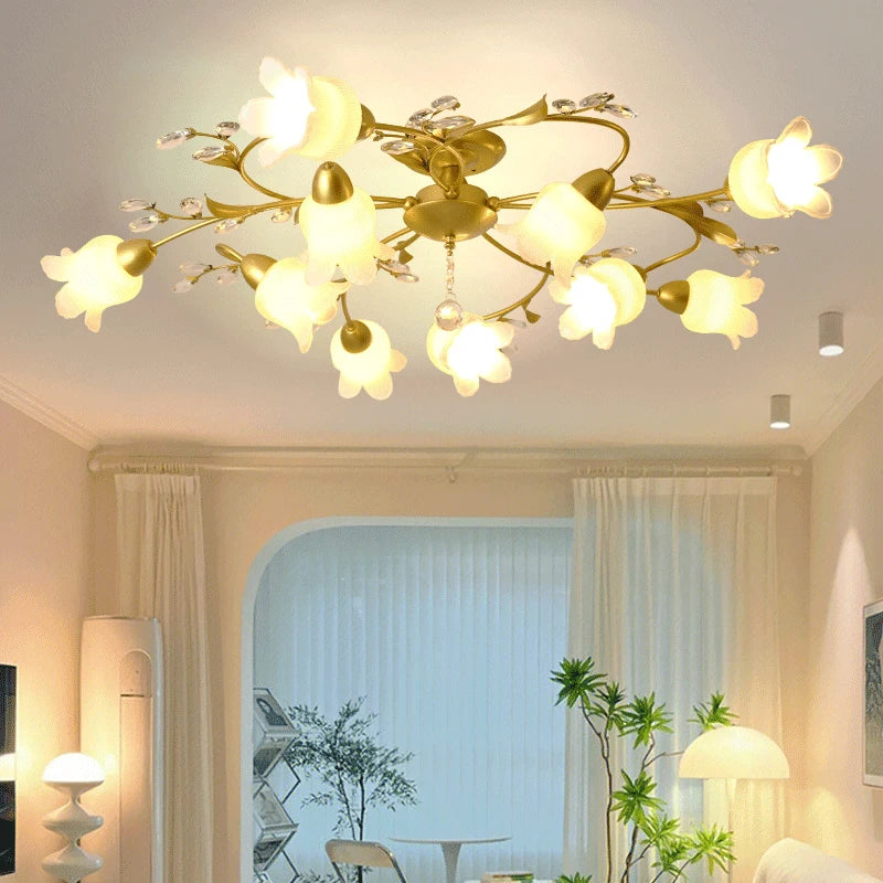 NEW Arrivals American Pastoral Ceiling Light Creativity Flower Living Room Dining Room Bedroom Home Decoration French Golden Ceiling Lamp Home Lighting Supplies
