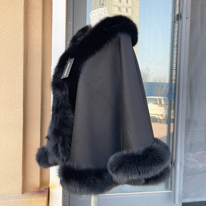 12 Colors New Coming Customized Color Real Natural Fox Fur Cashmere Poncho Women Fur Shawls Evening Party Wedding Guest Luxury Coats Outerwear Jackets Ladies Luxury Apparel Supplies