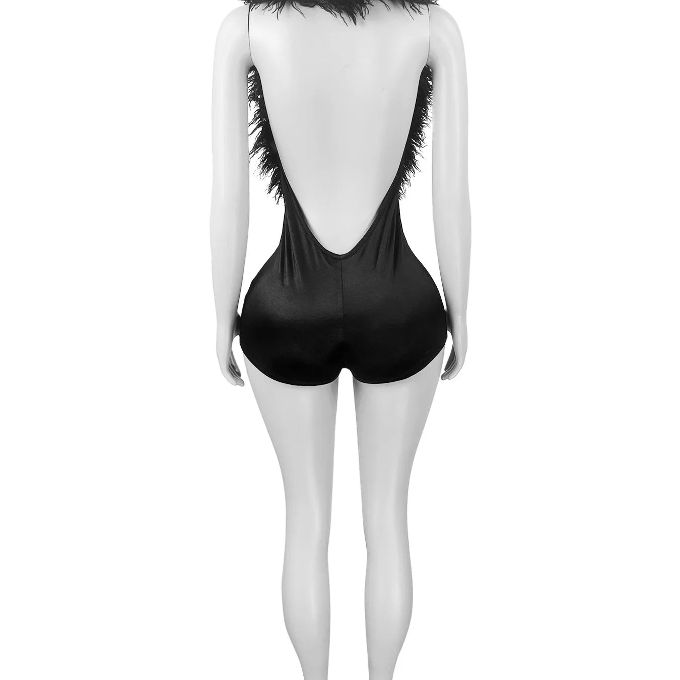 NEW Arrivals S-2XL  Summer European American Fashionable Casual Women's Elegant Fur-Trimmed Deep V-Neck Halter Neck Sexy Chic Streetwear Night Clubwear Evening Party Jumpsuit Girls Casual Clothing Supplies