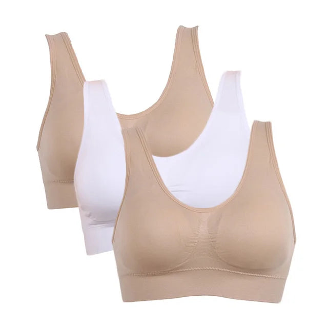 NEW Arrivals 3PCS Set M-5XL Lot Sports Bra Women's Intimates With Pads Plus Size Bras For Women Active Brassiere Push Up Big Size Yoga Sports Vest Wireless BH 5XL