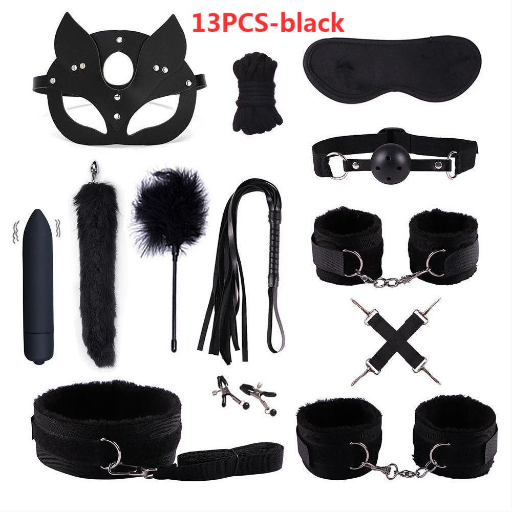 Adult leather plush bondage bundle set, gag, whip, butt plug, sex toys for women, nipple clips, erotic toys