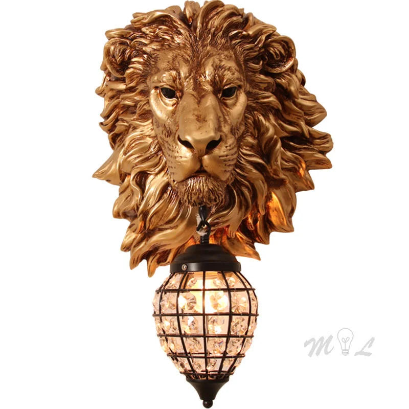 Villa Home Luxury Art Creative Decoration European Retro Lion Head Indoor Art Decor Wall Lamp Living Room Internet Famous Bar Restaurant Corridor Decoration Lighting Fixture