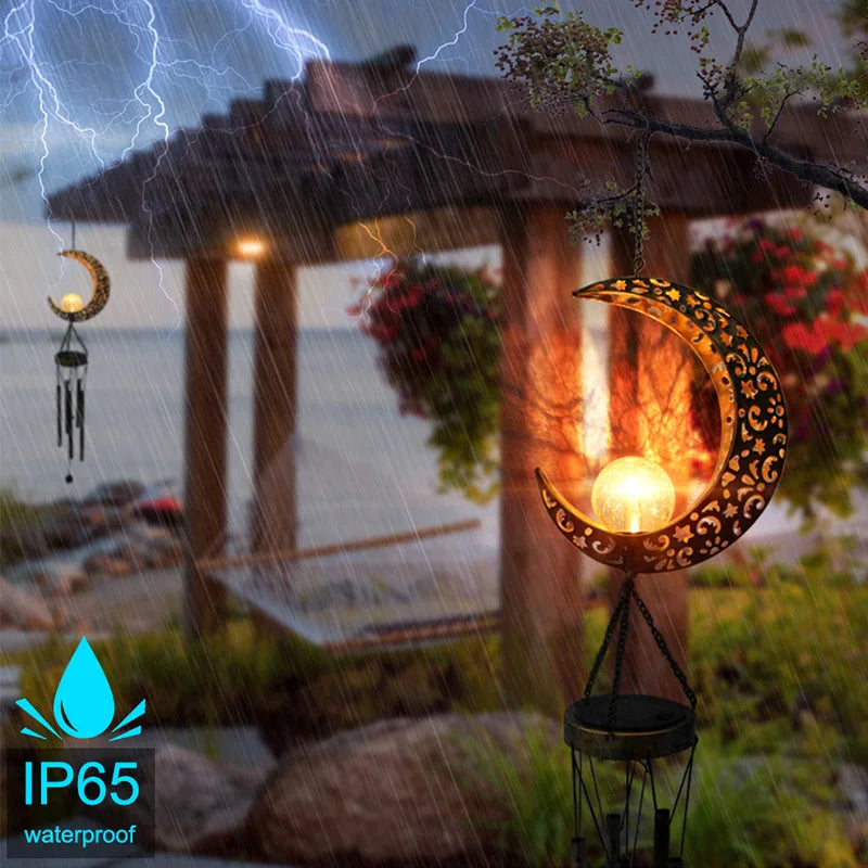 Wind Chimes Solar Lights LED Bulbs Lithium Battery Outdoor Waterproof Hanging Aeolian bells Solar Lamp With Moon Star Sun Shape For Party Garden Festival
