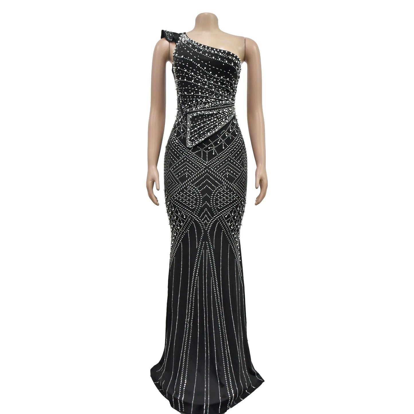 NEW Embellished Sleeveless One Shoulder Dress Straight Ball Gown Elegant Party Maxi Dresses Dresses Women Lady Elegant Gown
