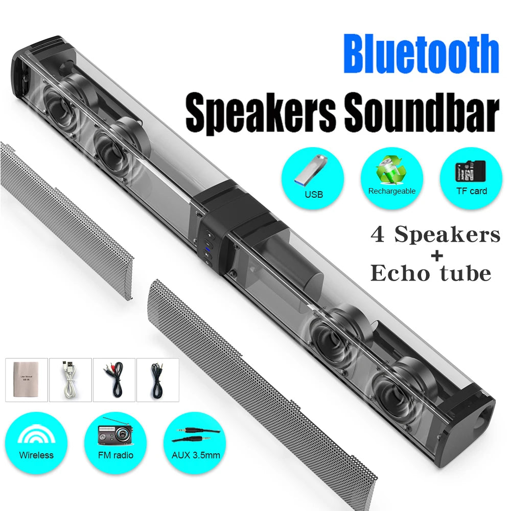Home Theater Indoor Outdoor BS36 Bluetooth Speaker for Smart TV, Wired Wireless Surround Stereo, 2 in 1 Detachable Soundbar for TV Projector Evening Night Karaoke Party Sound System