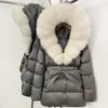 BEST PRICE 15 Colors European High End Winter Hoodie Warm Midi Length Large Real Natural Silver Red Fox Fur Thick Bubble Coats Down Coat Snow Outerwear Parkas Jackets Women Winter Apparel Supplies