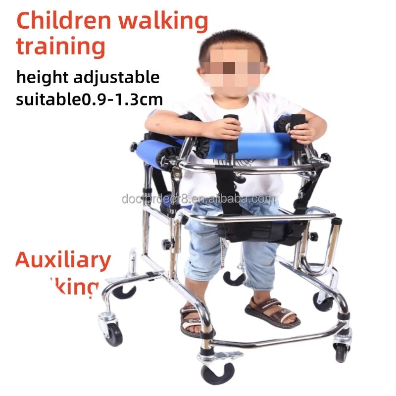 Adjustable Height Rolling Upright Walker With Seat and Brakes Walking Aid for Disabled Hemiplegia Stroke Patient Children Walking Training Aid Medical Instruments Health Care Supplies