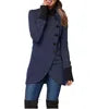 5 Colors S-4XL Plus Size Women Autumn and Winter Women's New Fashion Solid Color Single Breasted Panel Bottom Split Long Sleeve Versatile Coat Windproof Outerwear Jackets Ladies Casual Clothing Supplies