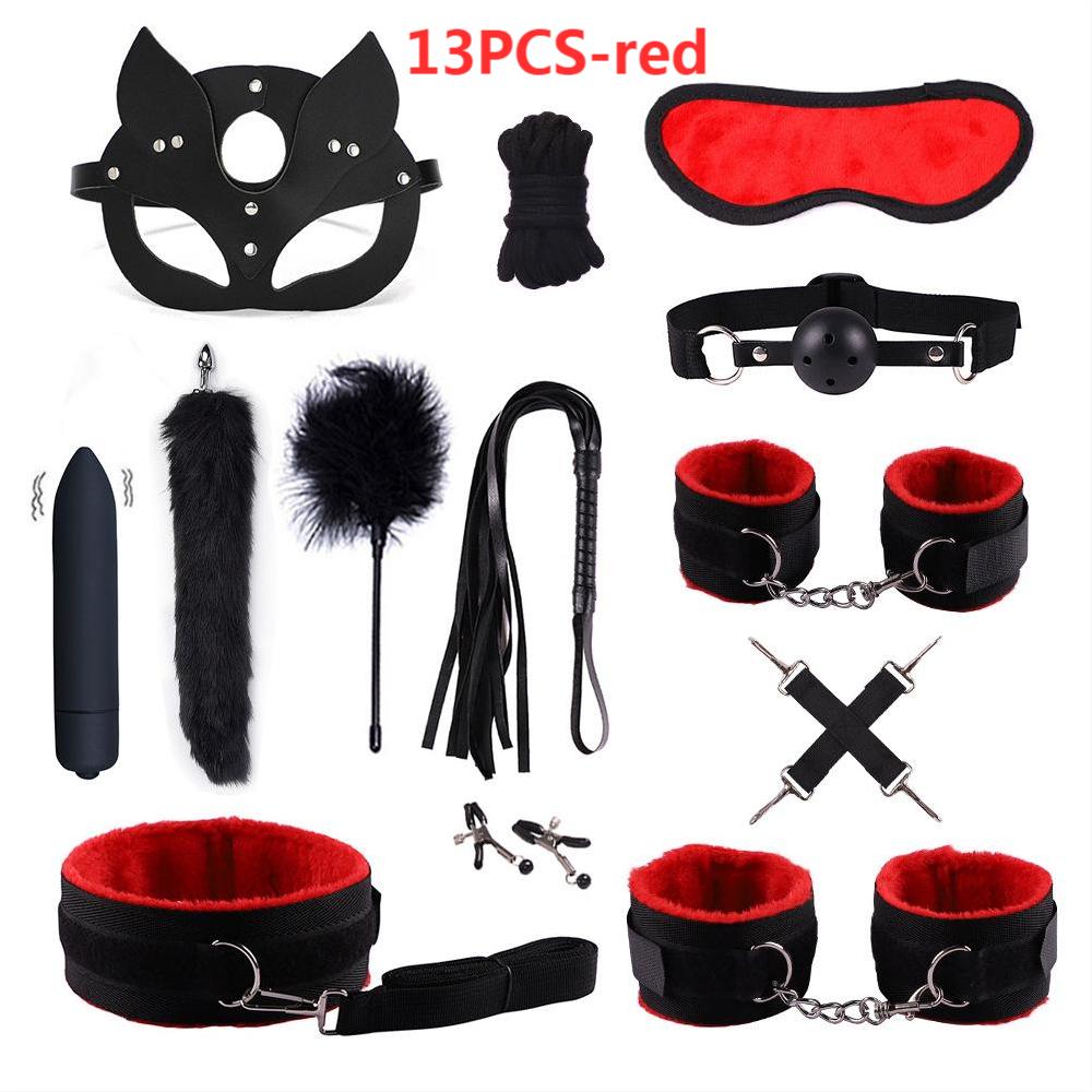 Adult leather plush bondage bundle set, gag, whip, butt plug, sex toys for women, nipple clips, erotic toys