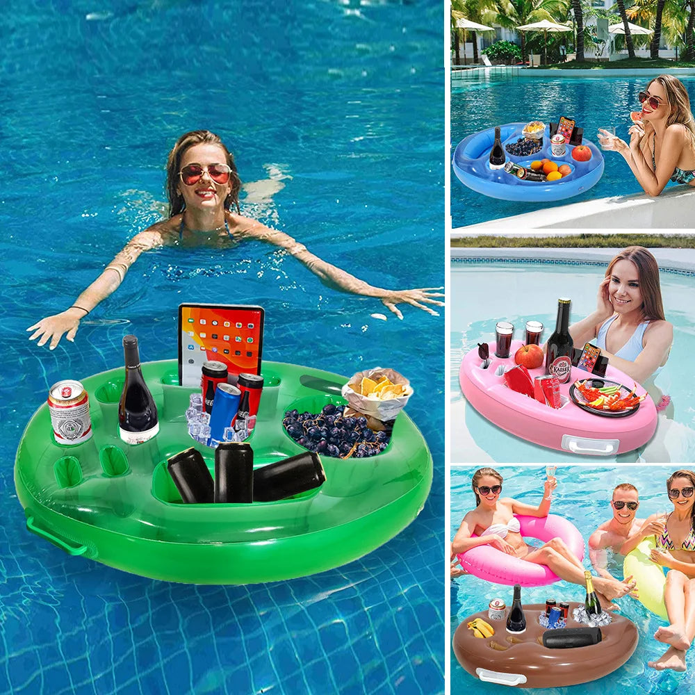 NEW 7 Colors Inflatable Durable Floating Pool Eight-Holes Tray Cup Holder 70x50cm Fits Phones PVC Outdoor Water Pool Beach Party -Cooled Beverage Swim Party Drinkware Accessories