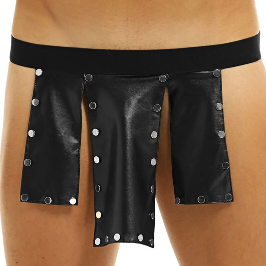 Gay/Men Sexy Lingerie Low Rise Faux Leather Soft Novelty Metal Studded Kilt Underwear Skirt Adult Clubwear Rave Party Costume Hot