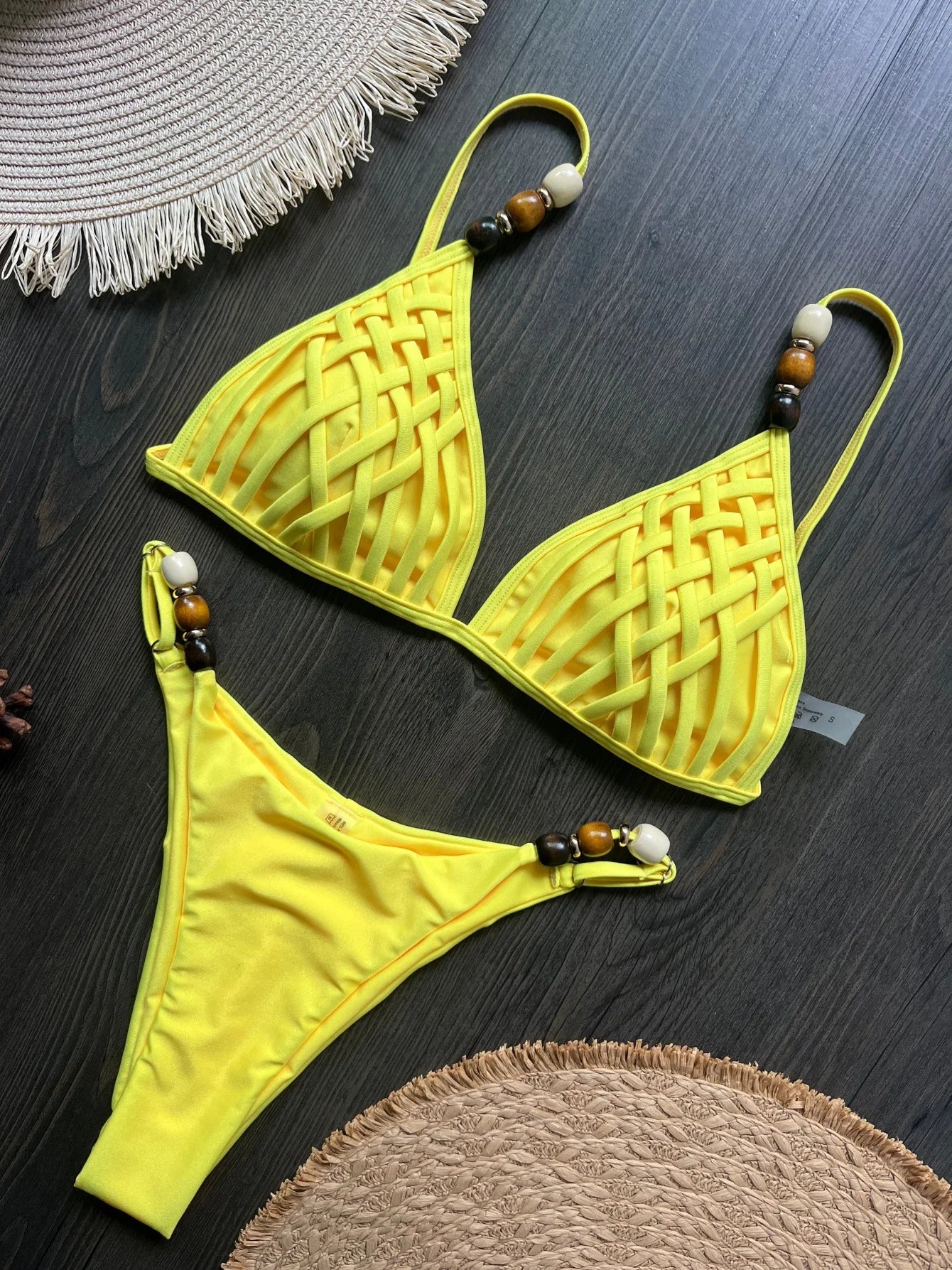 NEW Arrivals 10 Colors Sexy Shinny Triangle Top Double Lined Fabric Swimwear Women Beads Brazilian Bikini Swimsuit S-L Ladies Beachwear Swimming Pool Summer Bathing Apparel Sets Clothing Supplies