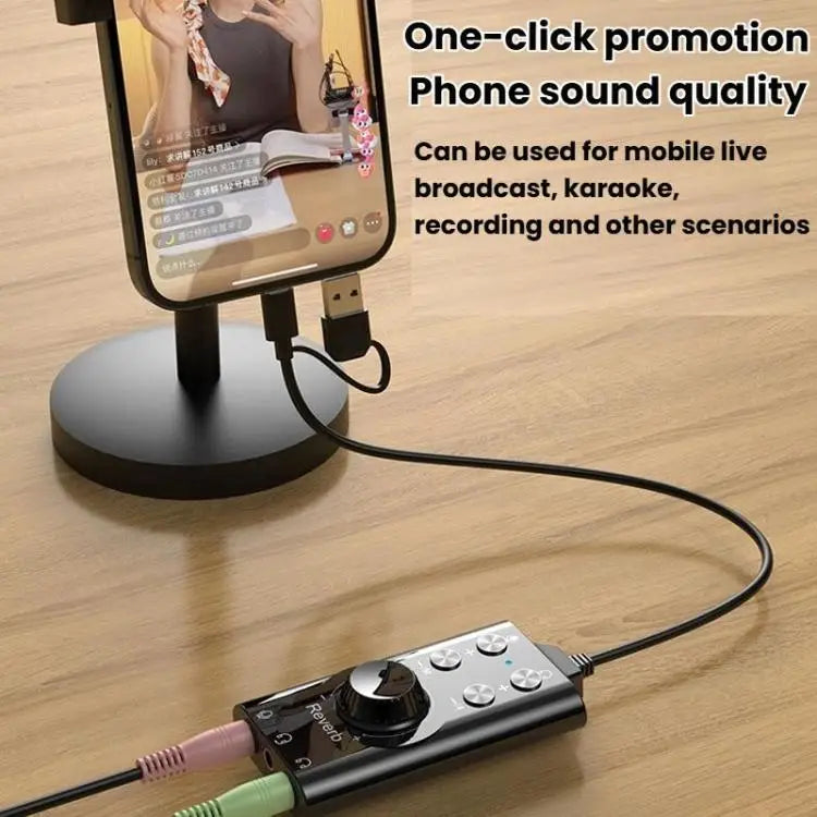 Voice Changing Wireless  USB Type-C To 3.5mm 7.1 Surround Sound Computer Voice Changer External Sound Effects Mixer Card For Mobile Phones Computer Laptop Connecting Live Streaming Broadcast