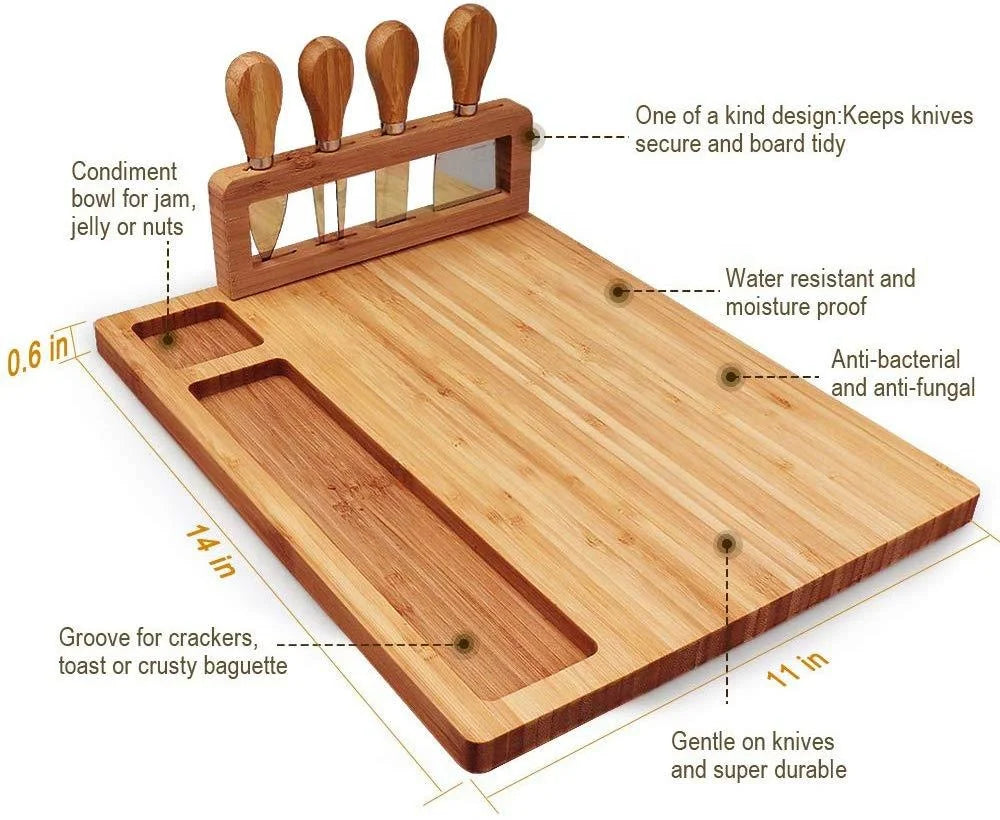 Just Arrived  Bamboo Cutting Board Meat and Cheese Platter Charcuterie Top Quality Board Bamboo Cheese Board with Knife Holder Kitchenware Accessories Cooking Tools