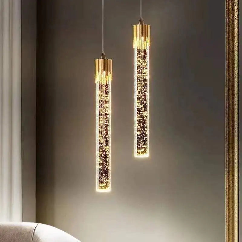 Home Indoor Bedroom Modern Luxury Clear Crystal Bar Led Pendant Light Bedroom Bedside Living Room Pendant Lamp Home Decoration Chandelier Gold Lighting Accessories