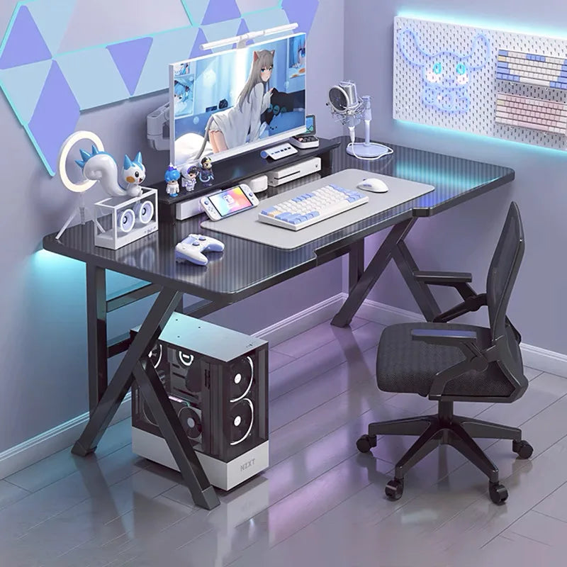 NEW Home Carbon Fiber Textured Gaming Office Desk Minimalist Bedroom Study Writing Table 140cm Office Computer Storage Organizer Home Use