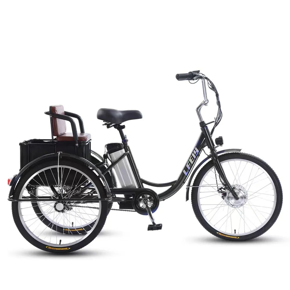 7 Speed Gears Max Speed 25Km Electric Cargo Tricycle Blue/White/Black Color Adult Utility Bike Three Wheel Delivery Bicycle Rear Carrier Storage Box Lithium Disc Pedal-Assist 3 Hours Charging Electric Bicycle