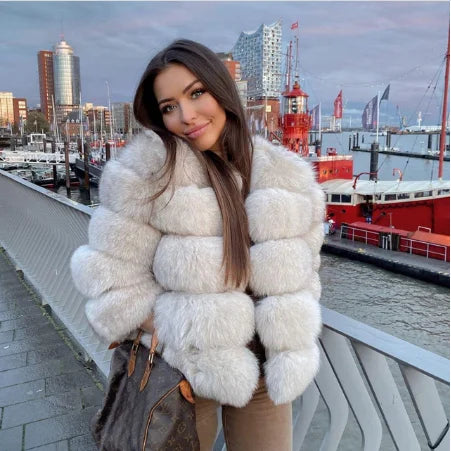 15 Colors S-2XL Luxurious Real Fox Fur Coat Women Cropped Natural Fur Jacket Customizable Real Fox Fur Coat Snow Outerwear Jackets Night Clubwear Prom Evening Party Winter Warm Ladies Luxury Apparel Supplies