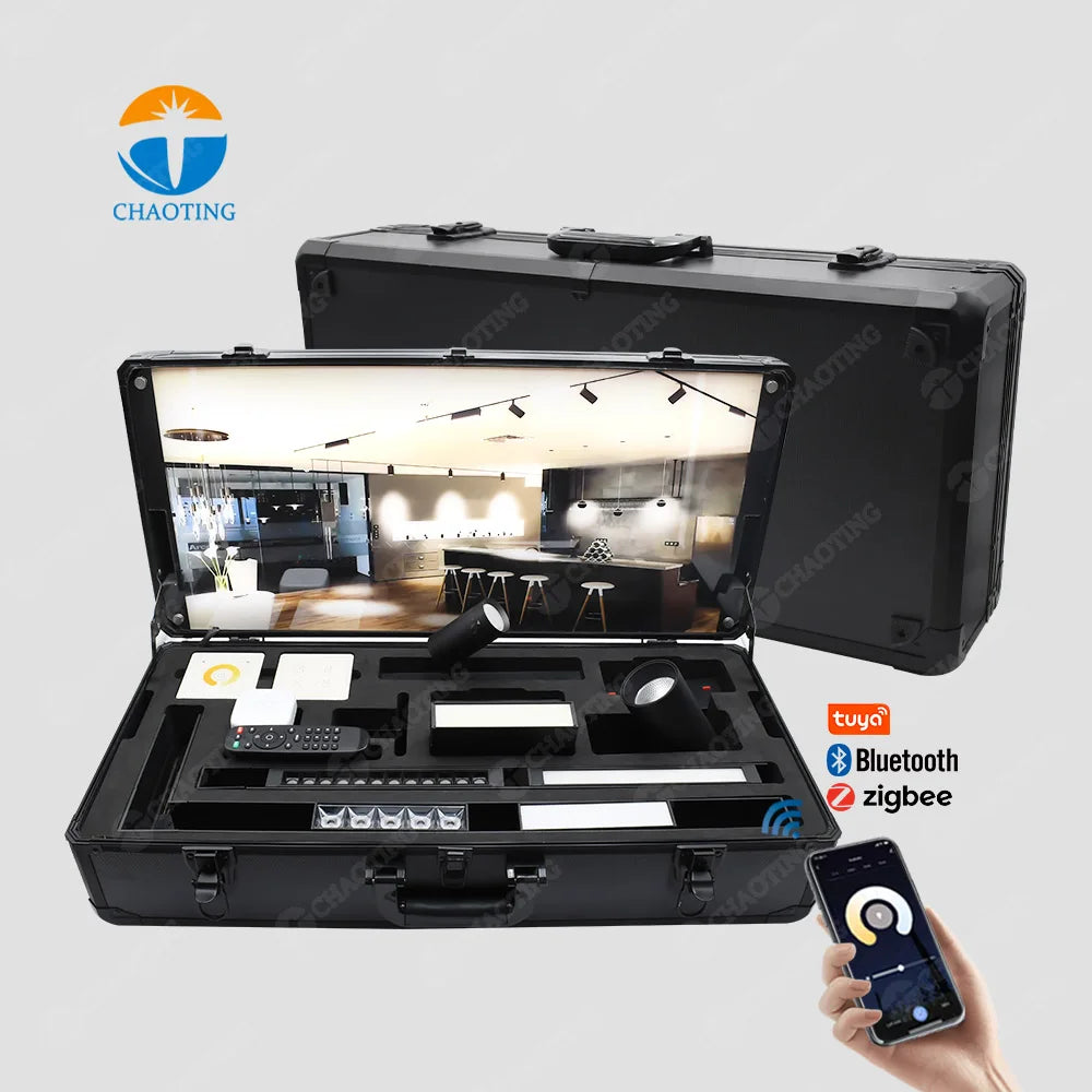 NEW Arrivals Home Business Office Restaurants Professional Smart 2.4G TUYA APP Wi-Fi Bluetooth Magnetic LED Track Light System Demo Box Portable Custom Sample Box Show Magnet Track Light