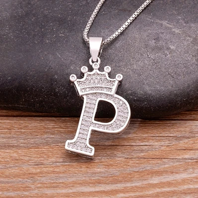 Hot Sale A-Z Letters Crown Pendant Initial Alphabet Necklace For Women Men Accessories Name Jewelry  Party Birthday Gifts