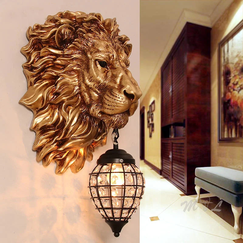 Villa Home Luxury Art Creative Decoration European Retro Lion Head Indoor Art Decor Wall Lamp Living Room Internet Famous Bar Restaurant Corridor Decoration Lighting Fixture