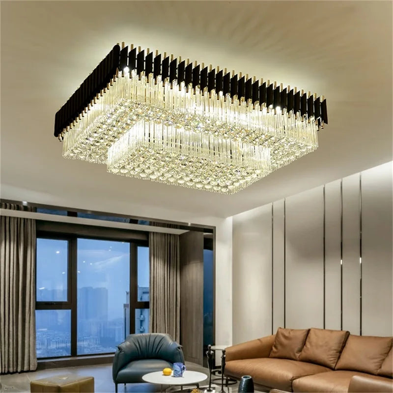 HOT SALE Villa Home Luxury K9 Crystal Ceiling Chandelier 5 Years Warranty Rectangle Ceiling Lighting Postmodern Luxury Crystal LED Lamps Fixtures Home for Living Room Dining Room Decoration Lighting Supplies
