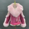 BEST PRICE S-2XL 8 Colors or Custom Color Design Natural Fox Fur Trim Coat Big Real  Fox Fur Collar Hooded Outerwear Jackets Women Sheepskin Leather Shearling Jacket Ladies Luxury Apparel Supplies