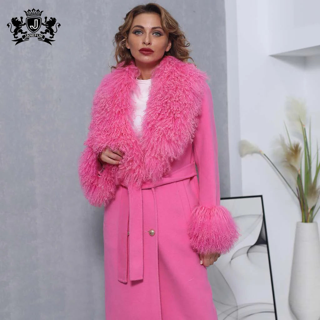 10 Colors Autumn Winter  Wool Cashmere Lady Luxury Coat With Real Natural Soft Fox Fur Collar Wedding Guest Evening Party Ladies Luxury Apparel Supplies