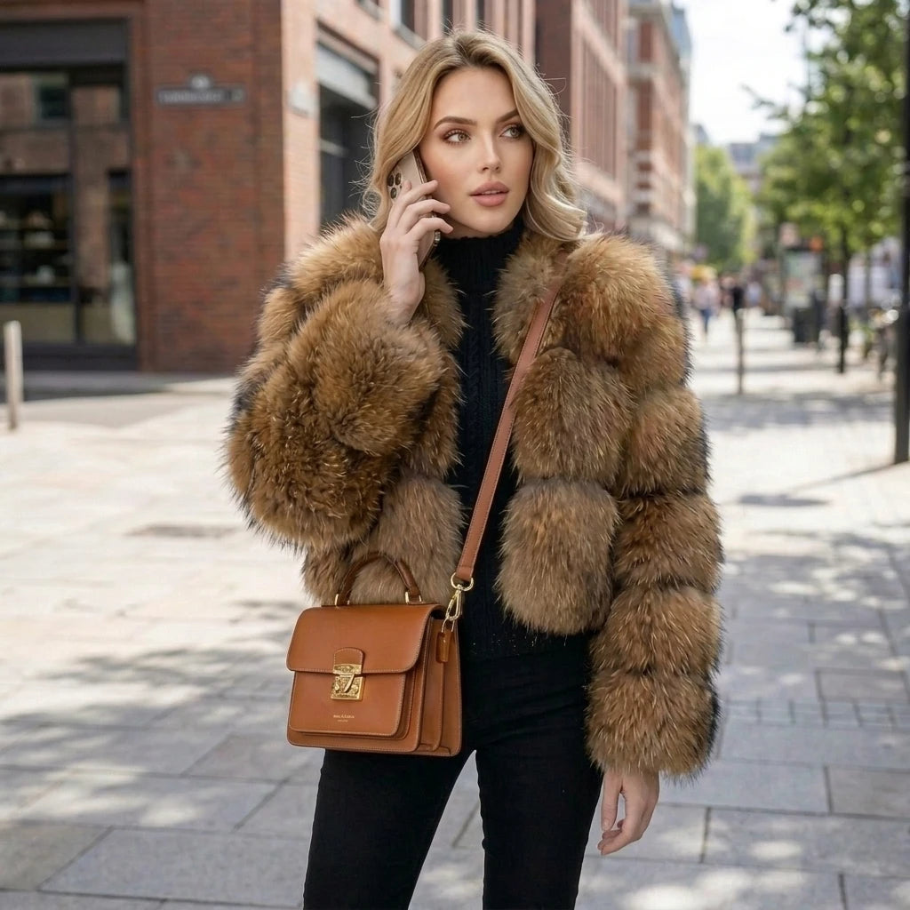 Just Arrived S-3XL Plus Size Super Hot Winter Women Luxury Thick 100% Real Raccoon Fur Coat Natural Fur Jacket Women's Short Jacket Snow Boots Outerwear Jackets Evening Party Night Clubwear Ladies Luxury Apparel Supplies.