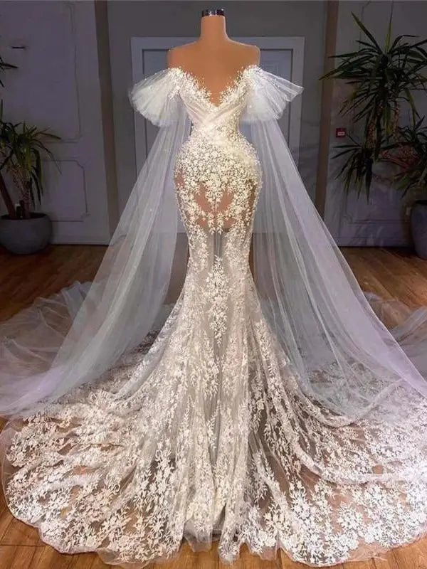 Boutique Gala HOT SALE Most Popular Luxury Wedding Dresses Luxury Pearl Lace Elegant Designers Nigeria Mermaid Wedding Dress Bride Evening Wedding Prom Party Bridal Gown Ladies Luxury Apparel Supplies