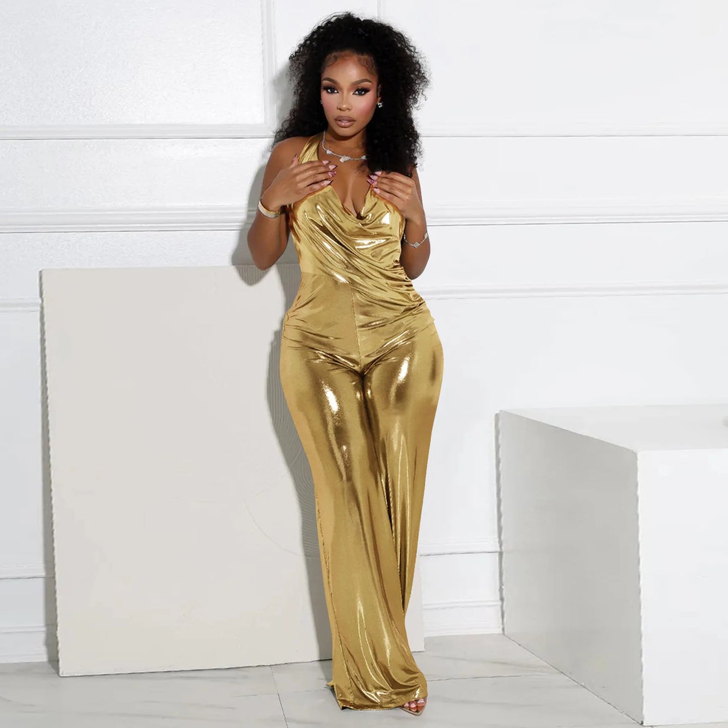 NEW Arrivals Women's Halter Neck Backless Wide Leg Jumpsuit Night Clubwear Prom Evening Party Jumpsuit Women Clothing Supplies