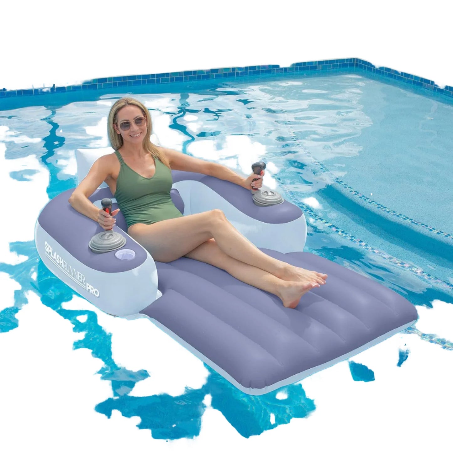 Electric Floating Lounger with Propeller Motor Blue Sky/Purple Color Adults PVC Built-In Propeller Inflatable Lounger Outdoor Water Pool Beach  Foldable Backrest 2026 New Model Summer Vacations