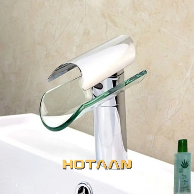 Copper Chrome Waterfall Bathroom Faucet Bathroom Basin Hot and Cold Water Mixer Brass Lavatory Tap Torneira 5019
