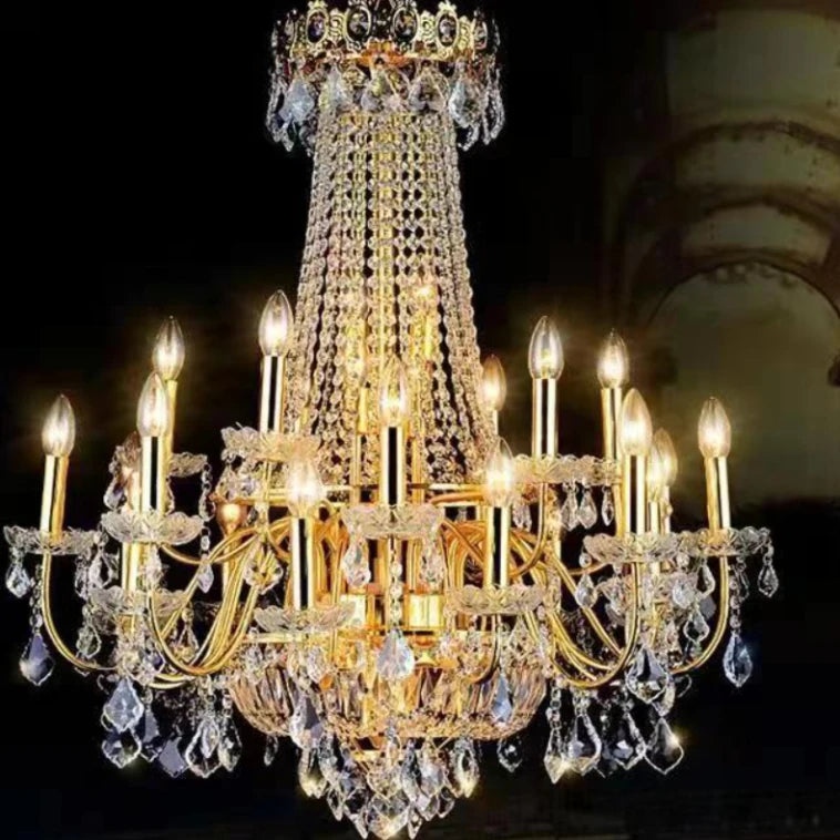 HOT SALE Villa Home Baroque Style Copper Luxury Chandelier Sparkle Crystal Tassels Decoration Living Room Staircase Atmospheric Classical Pendant Lights