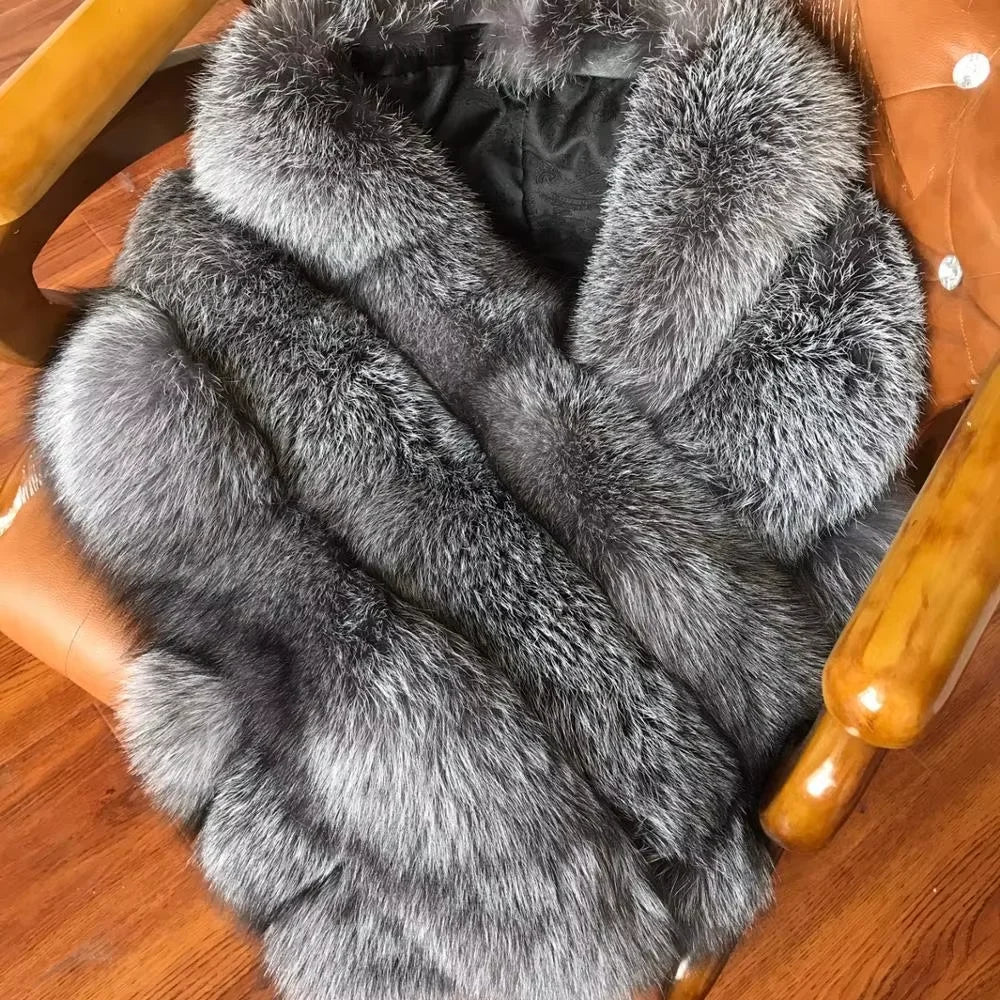 Silver Fox/Gray/White Color New Fashion Lady Luxury Natural Silver Fox Fur Wraps Warmer Genuine Fox Fur Neck Natural Real Fur Coat Women Luxury Apparel Accessories