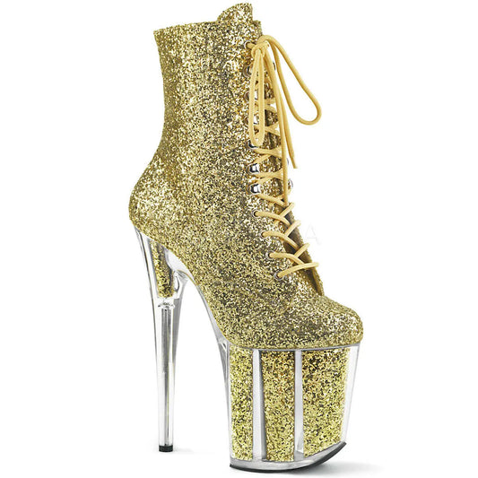 20cm Black/Silvery/Gold Color Luxury Stilettos Exotic Stripper Dancer 8inch Nightclub Sequin Pole Dancing Boots Sexy Fetish Nightclub Model Evening Party Stage Ankle High Heels Boots