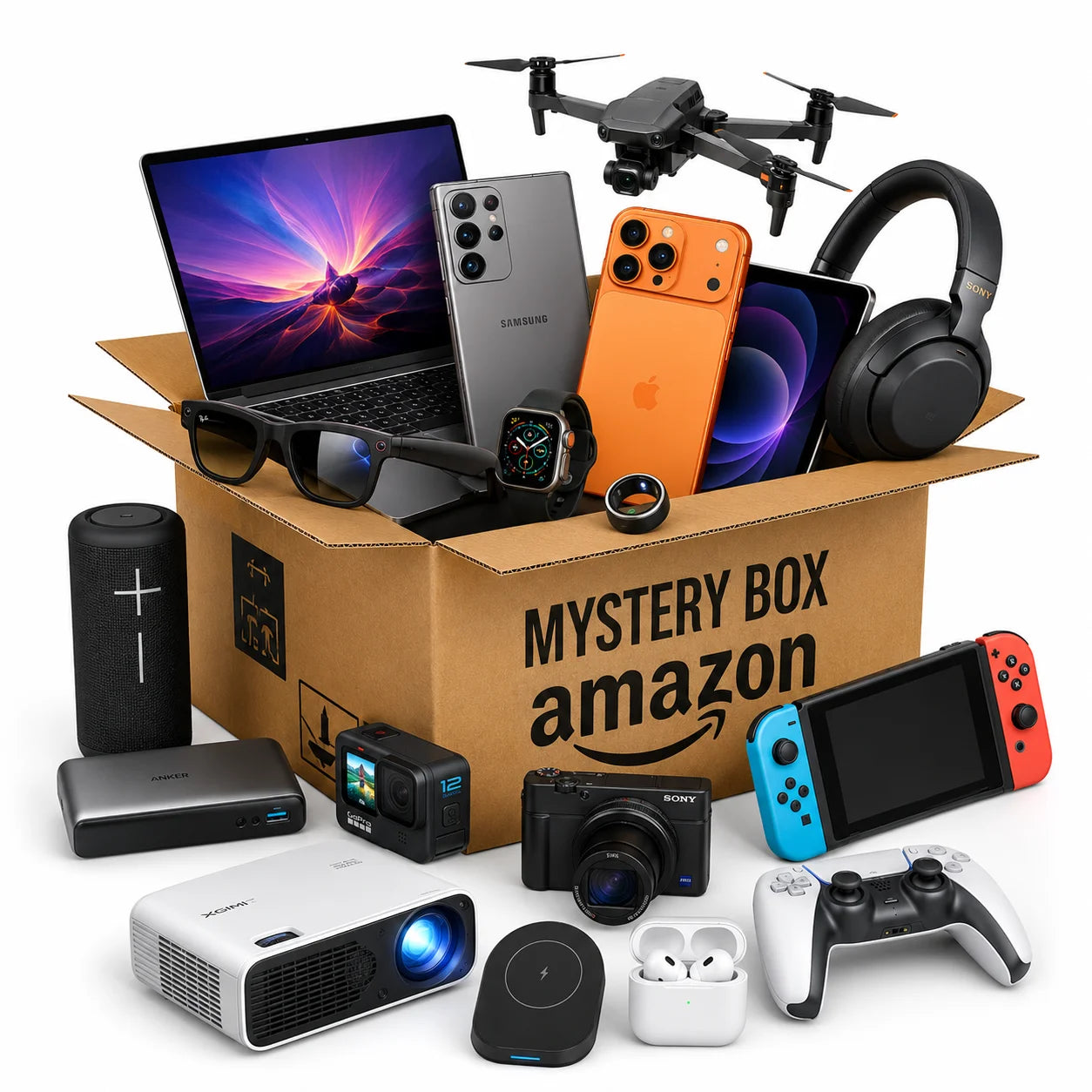 5-10 Electronic Products or Accessories Mystery Box Mobile Phone Mobile Electronics Box Tablet Portable Projector Smart Watch for New Sellers and Gamers Gifts Electronic Supplies