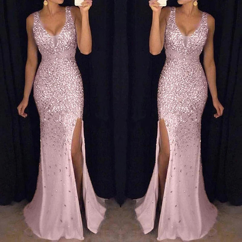 Mother of Bride 10 Colors S-5XL Plus Size Women's Rose Gold Sequin Wedding Dresses Formal Sparkly Bridesmaid Bridal Evening Gowns Glitter Mermaid Clothes Wedding Evening Prom Party Dress Ladies Luxury Apparel Supplies