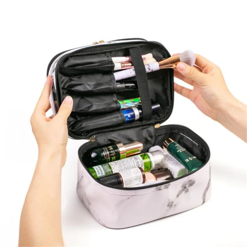 Luxury Black/White/Leopard Large Capacity Makeup Bag For Women Transparent PVC Double Layer Storage Wash Cosmetic Bag Waterproof Organizer Toiletry Cases Products Cosmetic Accessories Supplies