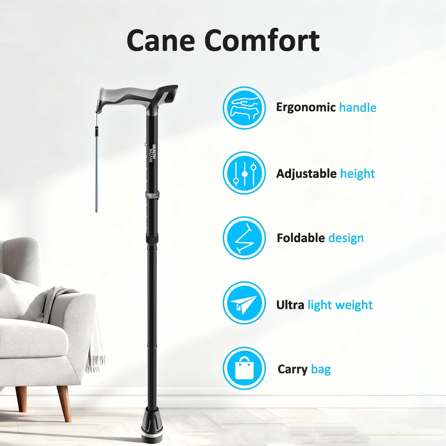 Hot-Sale New Industrial Lightweight Durable Adjustable Aluminum Alloy Walking Cane Flashlight Night Hiking Hospital Ergonomic Non-Slip Disability Tools Health Care Accessories