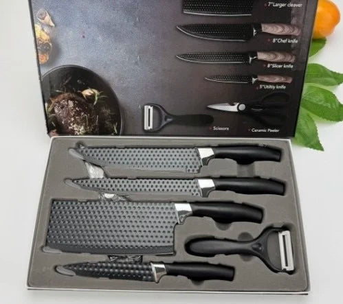 NEW 6 PCS Japanese Set Kitchen Sharp  Knife Set With Covered Handle Chef's Meat Cleaver Vegetable Fruit Knife Kitchen Scissors Set Outdoor Camping Grill Barbeque Cooking Tools Set