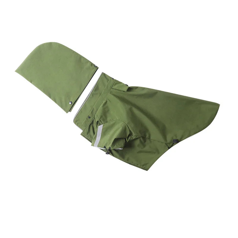 M-3XL Plus Size Green/Black Color Dog Winter Rain & Shine Jackets Dual-Use Windbreaker with Detachable Hood Reflective Strip Casual Two-Legged Coat Pet Clothes