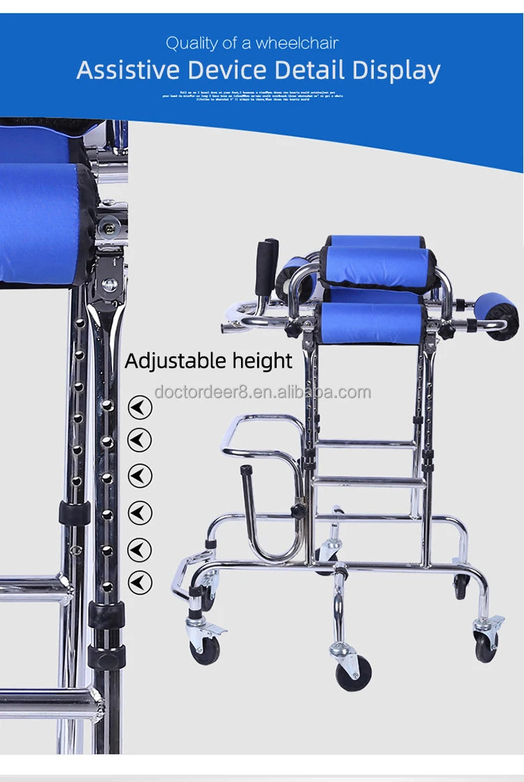 Adjustable Height Rolling Upright Walker With Seat and Brakes Walking Aid for Disabled Hemiplegia Stroke Patient Children Walking Training Aid Medical Instruments Health Care Supplies