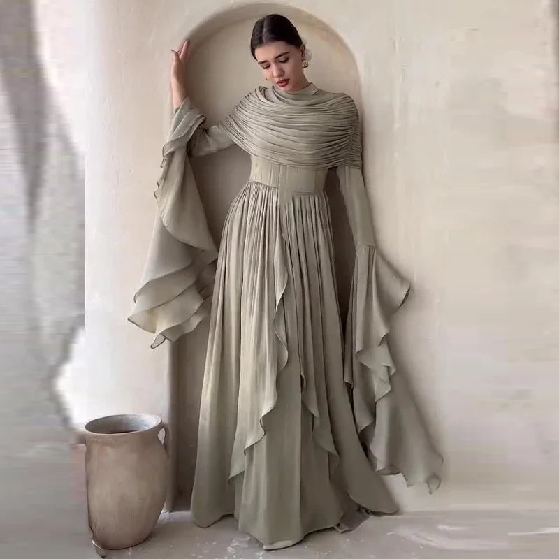 3 Colors Xs-3XL Plus Size Islamic Middle East Women's Breathable Handmade Luxury Abaya Dubai Custom Elegant Cross-Strap Slim Stand Collar Ankle Length Long Sleeve Formal Dress Gowns Muslim Ladies Religious Apparel Clothing Su