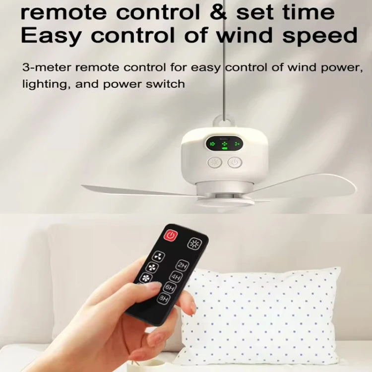 NEW Arrivals Ceiling Fan Portable Outdoor Camping Home Indoor Bedroom Fan With Light & Remote Control Built In 8000mAh Battery(White) Air Cooler
