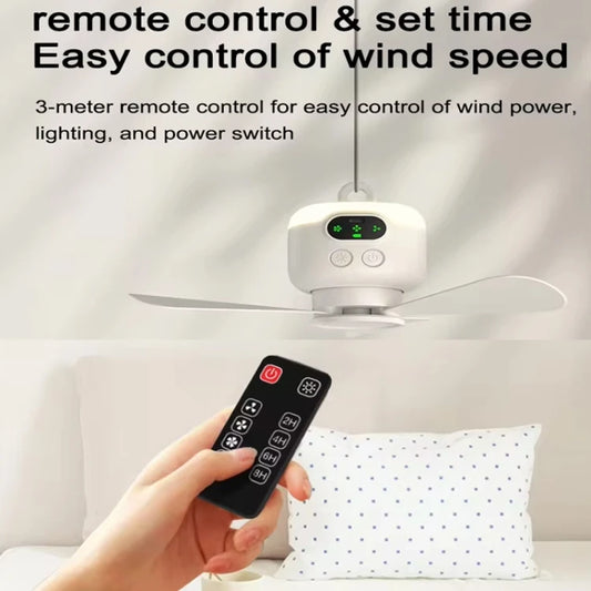 NEW Arrivals Ceiling Fan Portable Outdoor Camping Home Indoor Bedroom Fan With Light & Remote Control Built In 8000mAh Battery(White) Air Cooler
