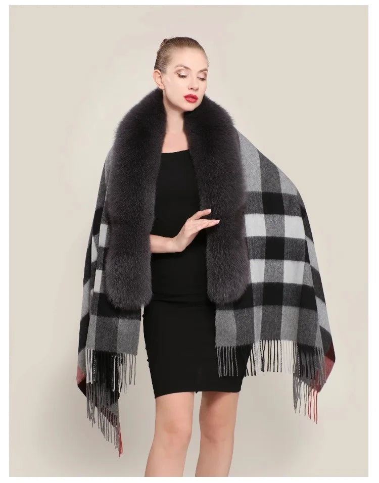 Boutique Gala HOT SALE  10 Colors Winter Warm 100% Real Fox Fur Long Shawl Luxury Women Fur Poncho Cape Evening Business Party Prom Wedding Guest Clothes Ladies Luxury Apparel Supplies.